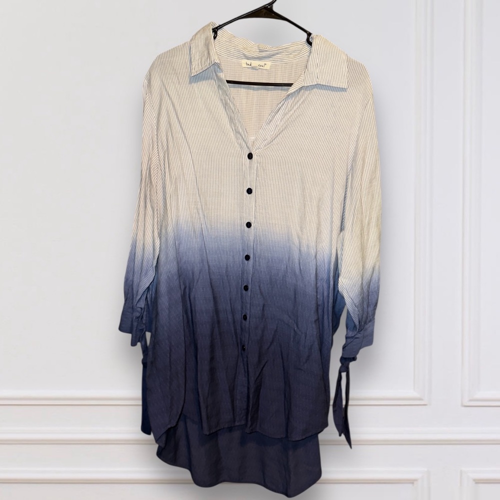 🌺INDIGO SOUL OMBRE HIGH LO TIE SLEEVES BUTTON DOWN SHIRT